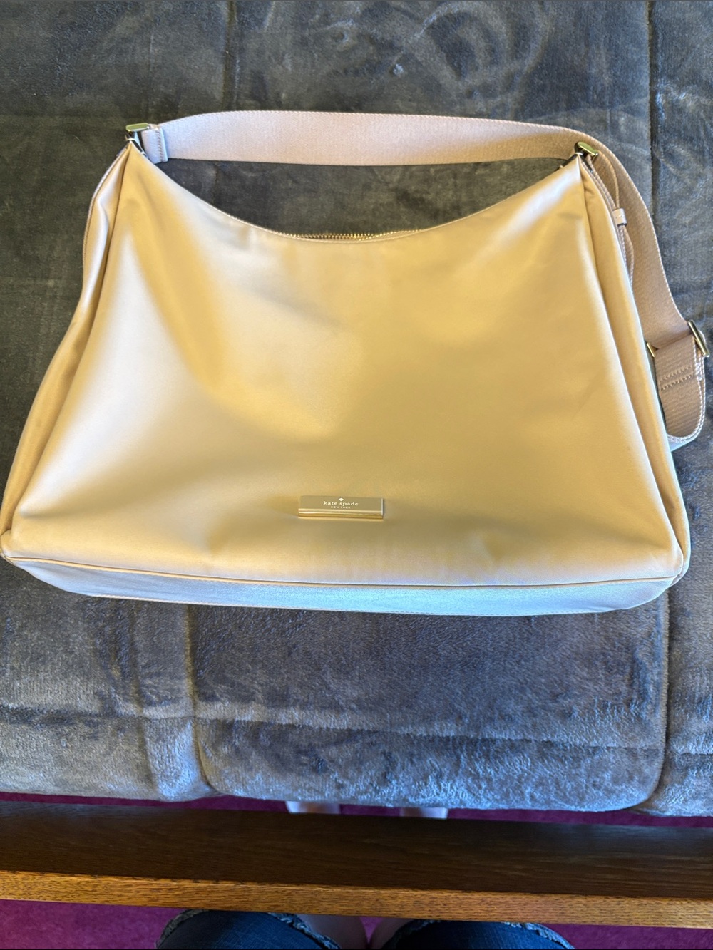 kate spade tan shoulder bag with gold logo plaque